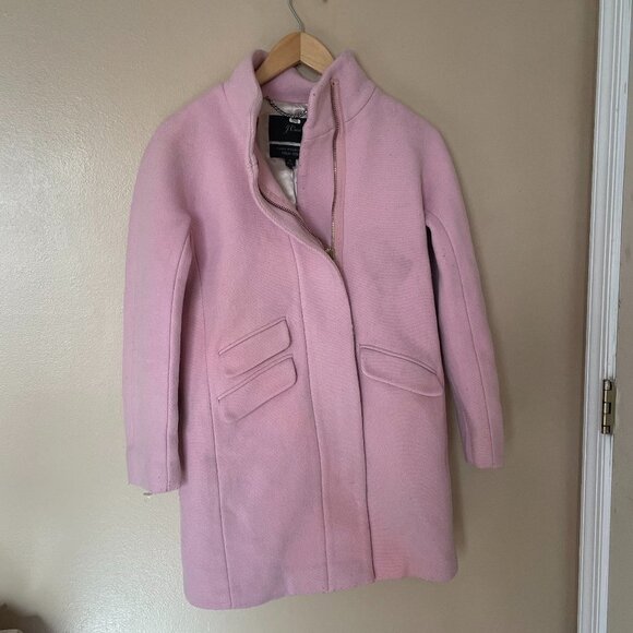 J. Crew Mock Neck Full Zip Cocoon Coat Long Sleeve Size 0 Pink - Picture 2 of 4